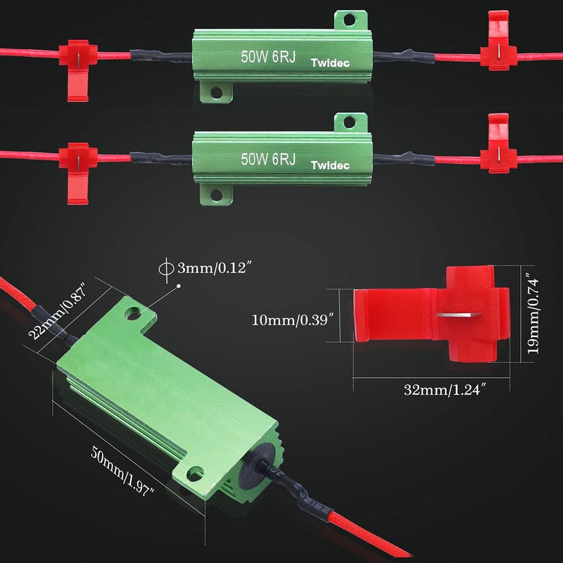 Twidec/4Pcs 50W 6Ohm LED Load Resistors For Fix LED Hyper Flash Turn Signal Light Bulb Fast Blink Error Code Warning Cancellor RX24-50W6-4X - Image 3